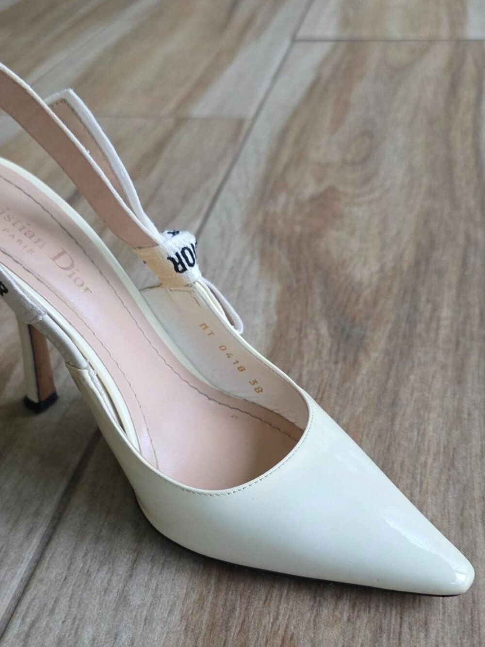 Dior J'Adior Technical Off White Embroidered Ribbon Patent Leather Shoe Eur. 38